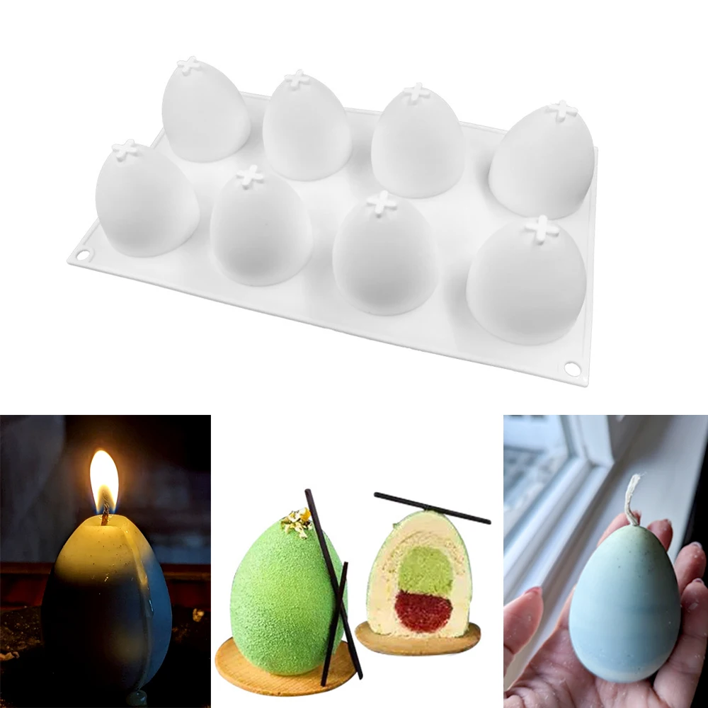 8 Cavities Easter Egg Candle Silicone Mold DIY Mousse Chocolate Cake Craft Mould Simulation Eggs Soap Resin Plaster Making Molds