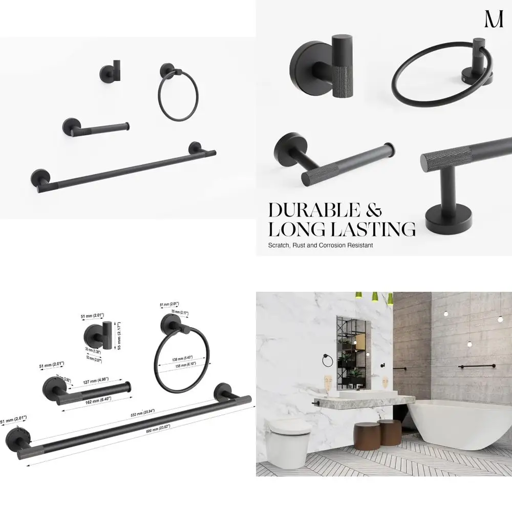 

Matte Black Bathroom Hardware Set - 4-Piece Stainless Steel Towel Holder and Practical Accessories