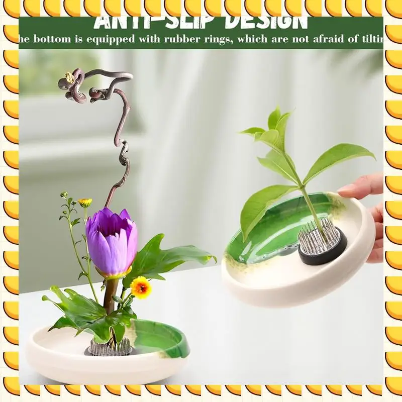 

BAAU Japanese Ikebana Vase & Flower Frog Kit, Floral Art 5.35Inch White Bowl Pot With 1.57Inch Kenzan For Flower Arrangement
