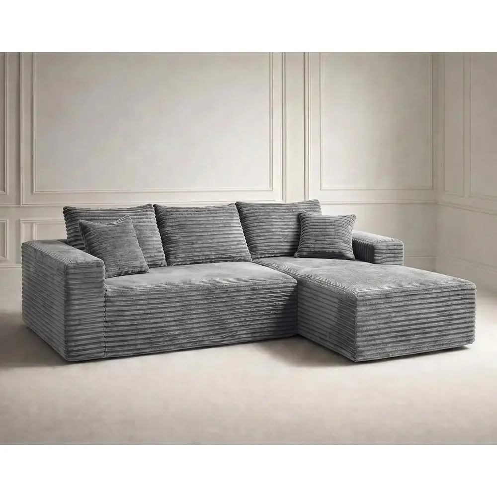 

Grey Cloud Couch with Oversized Deep Seat, Right-Facing Chaise, L-Shaped, Plush Corduroy Sectional for Living Room