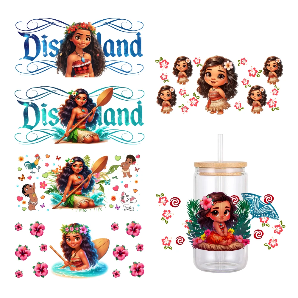 MINIS Disney Moana Cartoon Princess UV DTF Transfer Sticker Waterproof Transfers Decals For 16oz Glass Cup Wrap Stickers