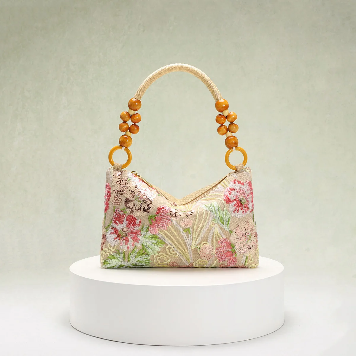 

Chinese Style Sequin Embroidery Flower Handbags For Women Retro Fashion Beige Khaki Underarm Shoulder Bag Ladies Tote Bag bolsos