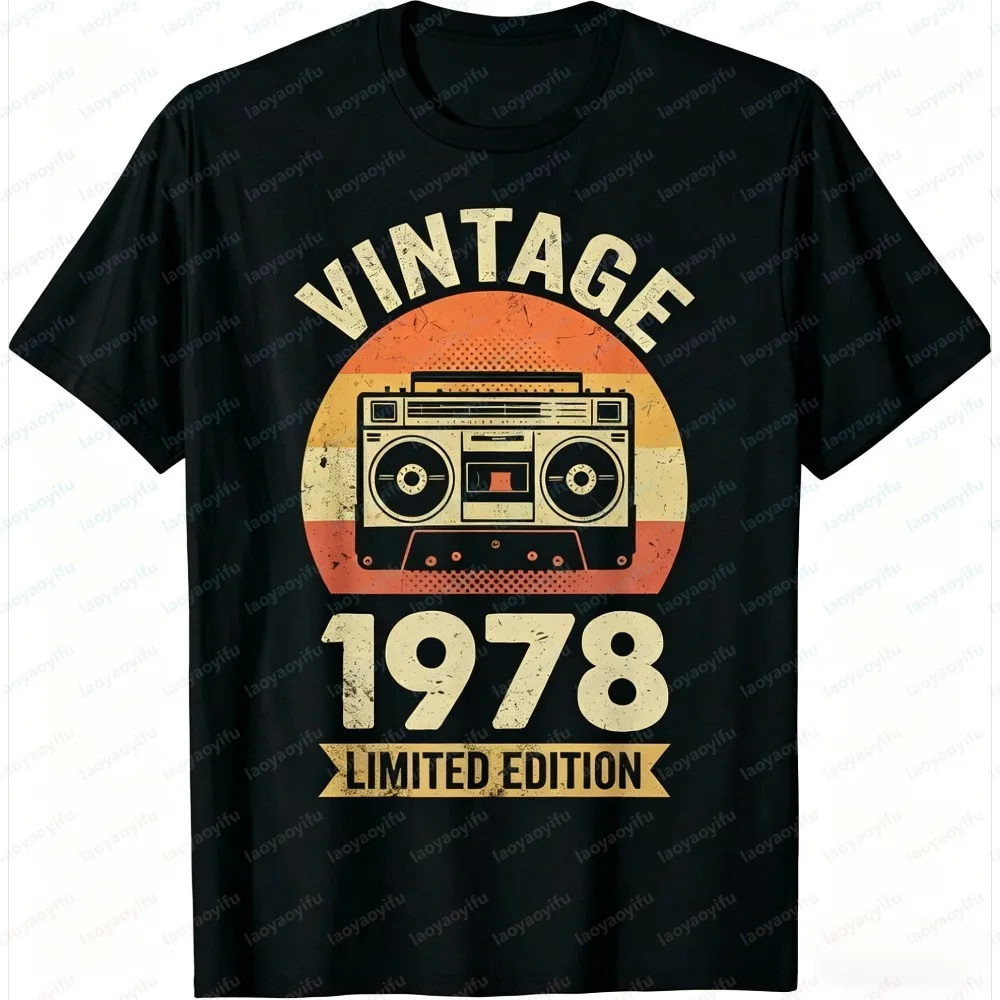 Unisex Summer Short Sleeve T-Shirt Fashion Vintage 1978 Boombox Retro Print Casual Crew Neck Tops for Men Women streetwear