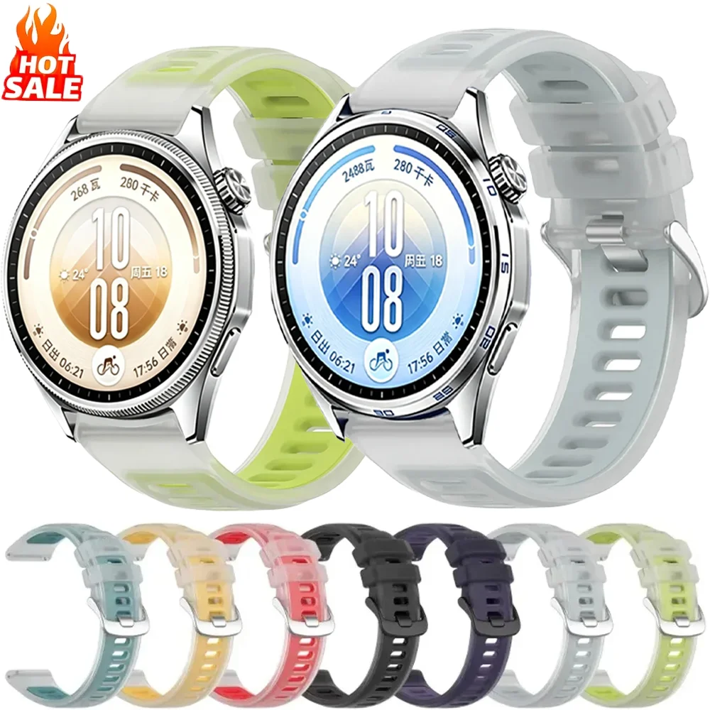 22mm 20mm Semi-Transparent Silicone Strap For Huawei Watch GT7-6-5-4 46mm Two-Tone Bracelet GT7-6 Pro 46mm/GT Runner 2 Wristband