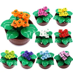 The Model Colorful Flowers 1set  Plant Landscape with A Flower Pot  Compatible with LEGO Small  Building Block Garden