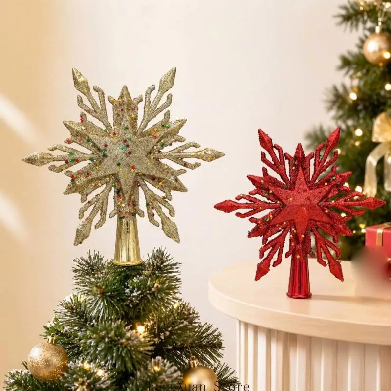 Hochwertige glitzernde Schneeflocken-Weihnachtsbaumspitzen mit einfacher Installation, festlicher Baumschmuck, 3 x – Detail 9