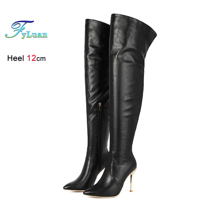 

Winter Woman Thigh Boots 8CM 10CM 12CM Stiletto Stretch Leather Pointy Boots For Female Over-the Knee High Heels Sexy Long Shoes