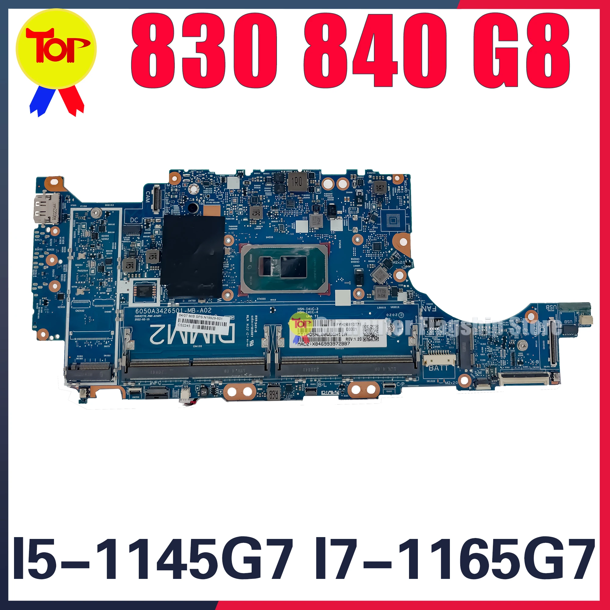 

KEFU 6050A3426501-mb-a02 Laptop Motherboard For HP EliteBook 14" 830 840 G8 Mainboard I5-1145G7 I7-1165G7