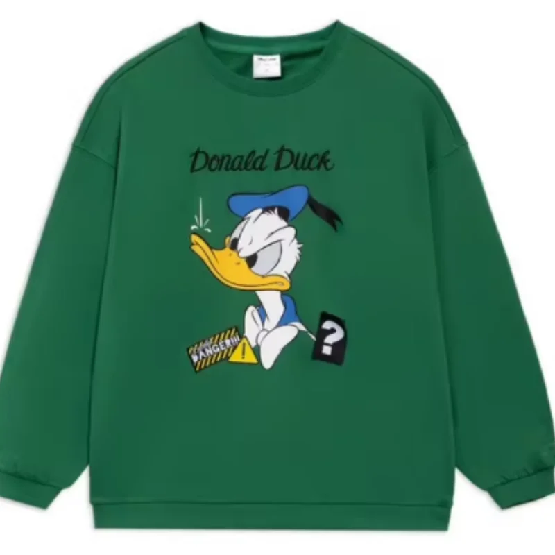 Donald Duck series hoodie couple style pullover long sleeved round neck new knitted sportswear green and pink