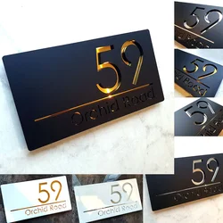 Placa exterior da casa 280mm x 150mm da prata do ouro do espelho do preto fosco do sinal exterior personalizado dos números da casa de flutuação/branco