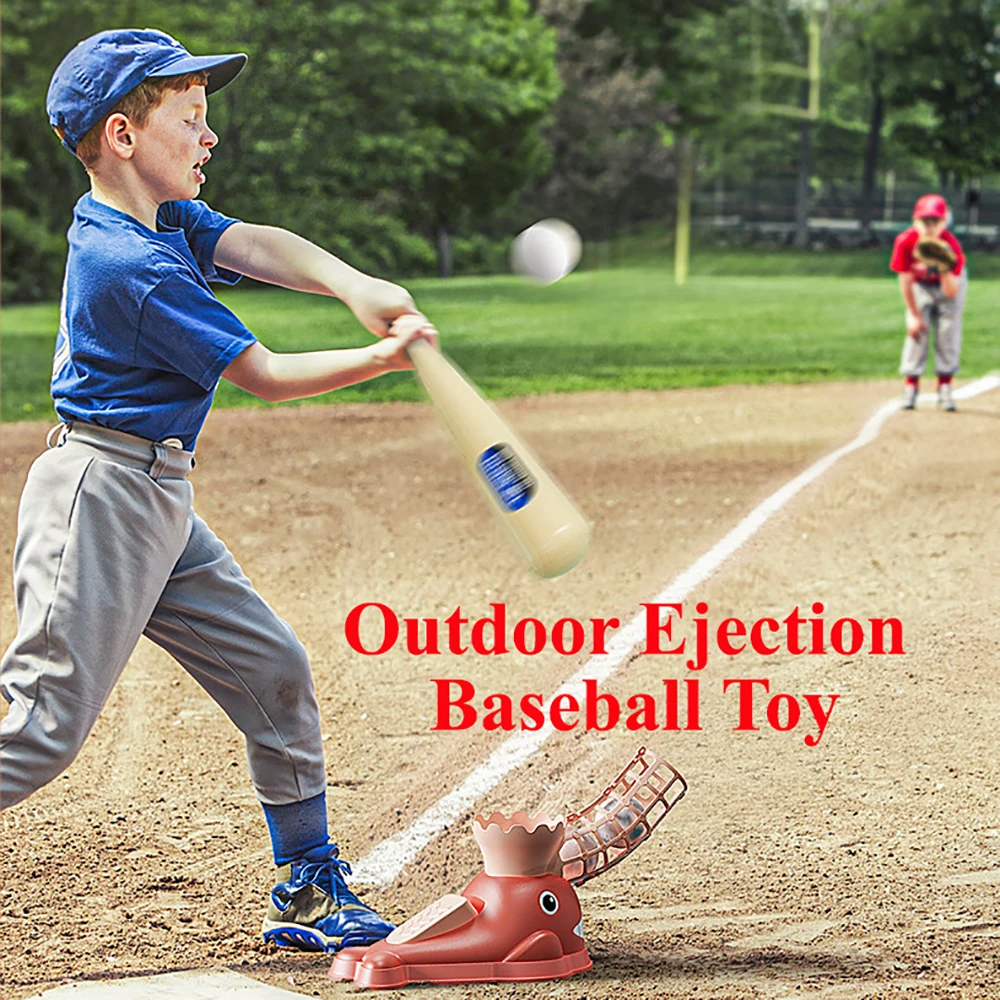 เด็กกลางแจ้ง Pitching Machine เบสบอล Catapult อัตโนมัติ Ball Machine ของเล่นแร็กเก็ตปฏิสัมพันธ์ระหว่างพ่อแม่และลูกเกมสนุกของขวัญ