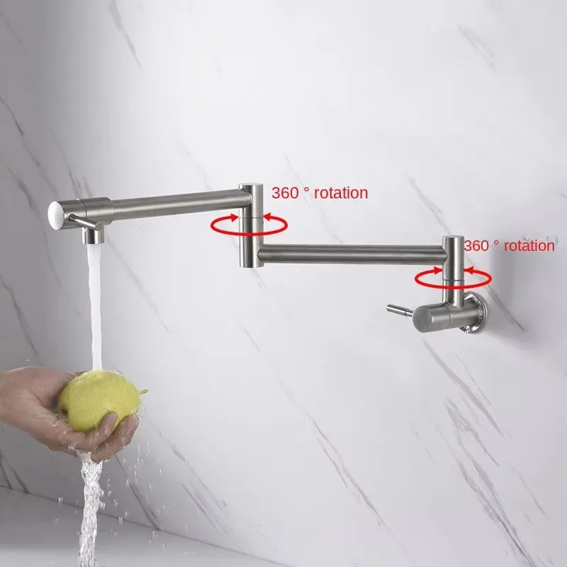 Modern Stainless Steel Kitchen Faucet 4-Point 3-Point Cleaning Foldable Rotating Wall Mount Double Opening Cold Stove Faucet