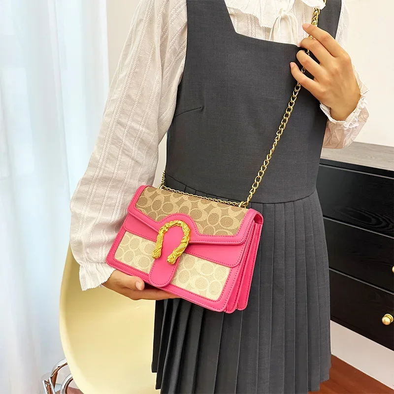 تصميم العلامة التجارية الفاخرة الخفيفة لإنشاء حقيبة مربعة صغيرة سلسلة خياطة حقيبة كروسبودي حقيبة كتف نسائية عادية #4