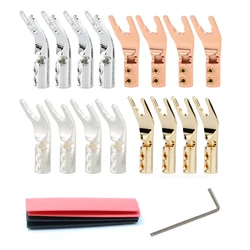 8Pieces 24K Gold/Silver/Rhodium/Copper Plated Solid Copper Plug Spade Two Screw Plug Speaker Cable Wire Connector HiFi