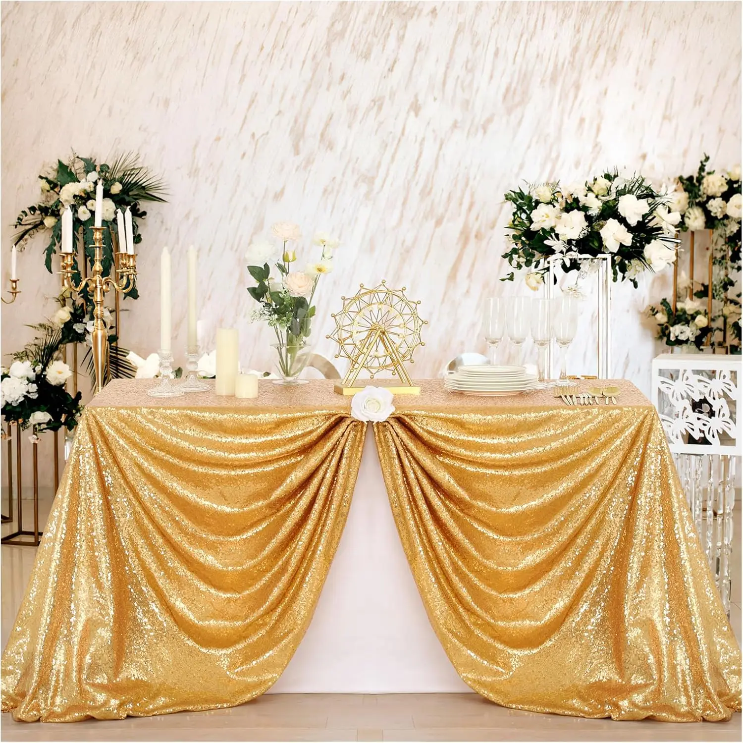 

Gold Sequin Tablecloth 4Pcs-60"x102" Rectangle Sparkly Fabric Table Cloth for Birthday Wedding Party Holiday Christmas Decoratio