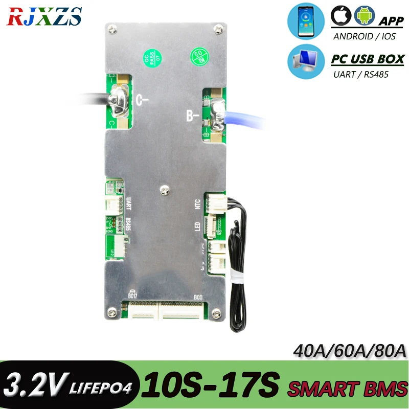 

Smart BMS 10S-16S 40A/60A/80A Bluetooth LiFePO4 Smart PCM With Android bluetooth-compatible APP UART Software (PC) Monitor