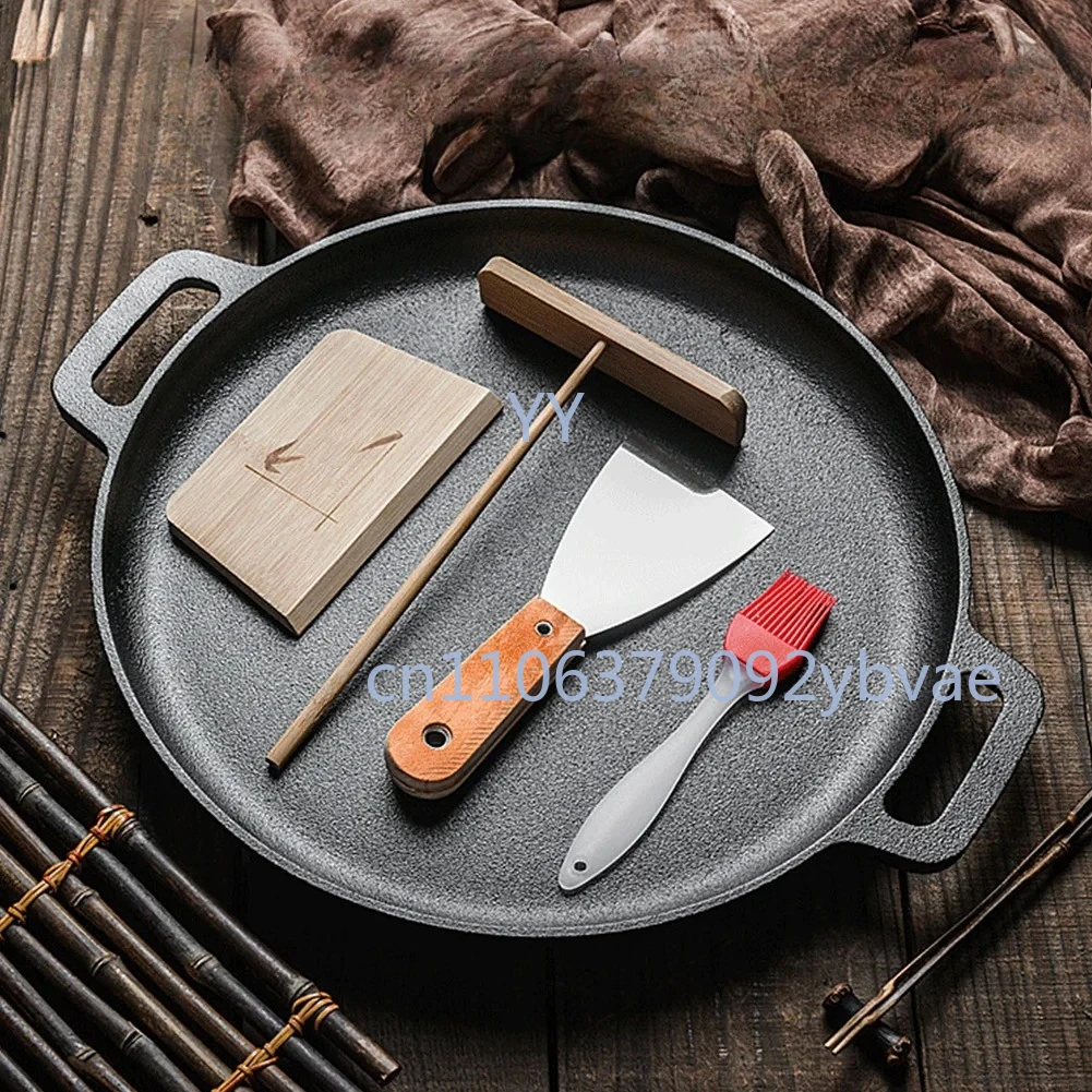 Cast Iron Skillet Pan with Dual Handles Non-Stick Pancake Pizza Pan Steak Cooking Pot for Kitchen