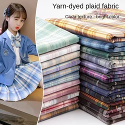 Summer Plaid Fabric Fine Opaque By The Meter for JK Uniform Clothes Dresses Hair Accessories DIY Sewing Cloth Textile Blue Green