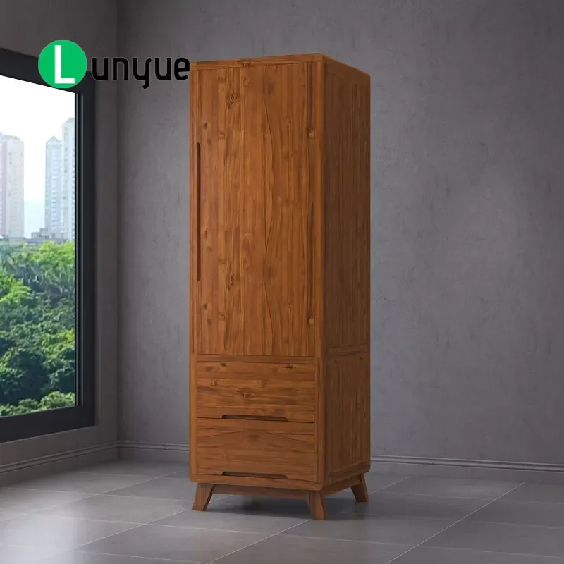 Nordic Modern Teak Wardrobe Tapered Leg Design Simple 2 Drawer Bedroom Furniture Storage Cabinet