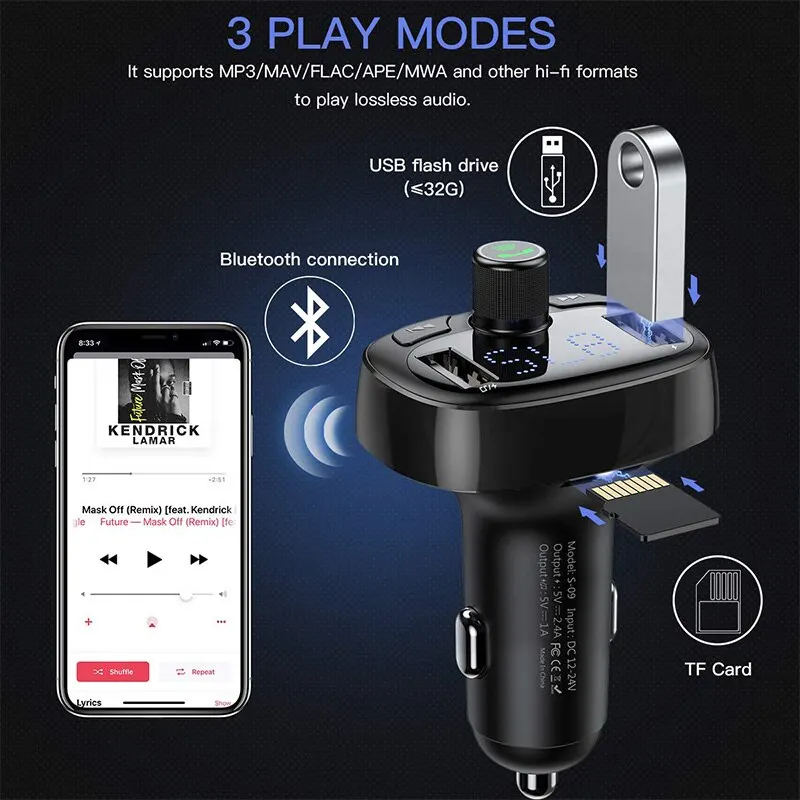 Baseus FM Transmitter Car Hands-free Bluetooth MP3 Modulator Player Dual USB 3.4A Car Charger Audio for Mobile Phone Charger