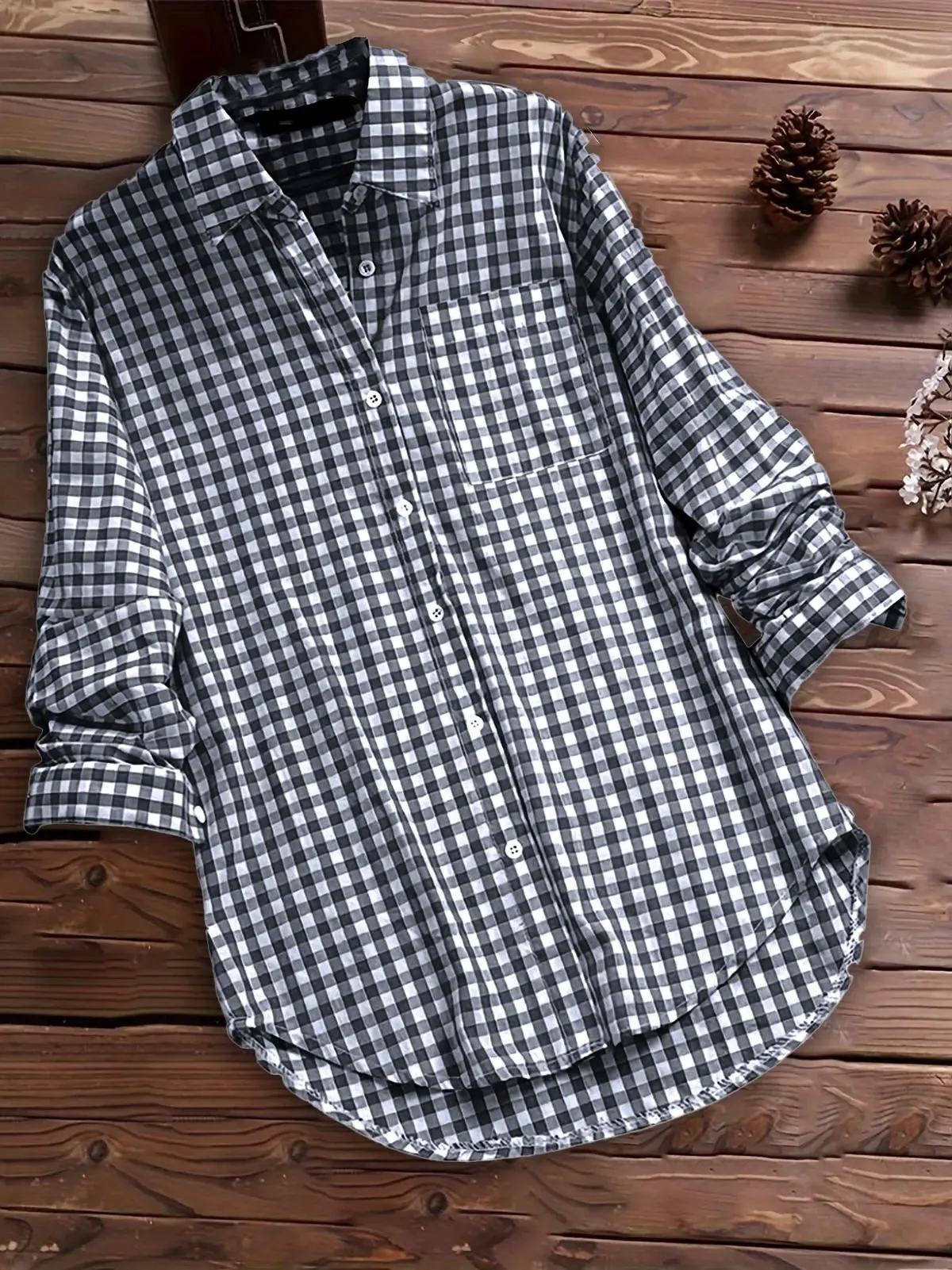 Women's Plaid Lapel Long Sve Retro irt Loose Fit Polyester Fiber Regular Sve Length Cheered Pattern Open Cardigan