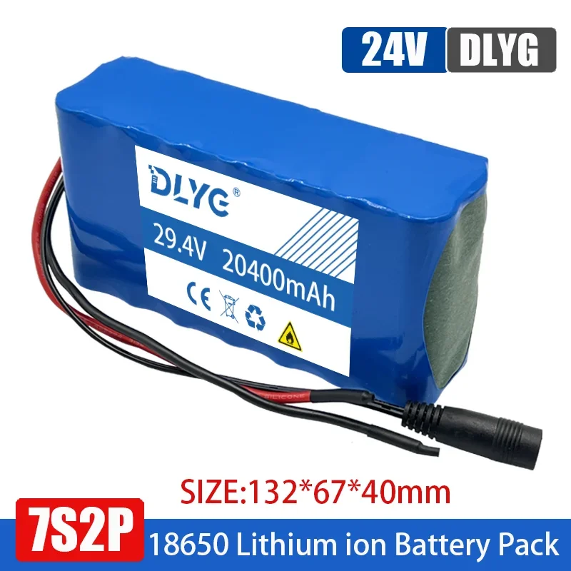 

7S2P 24V 20.4Ah 18650 Li Ion Battery Pack 29.4V 20400mAh Electric Bicycle Moped with BMS