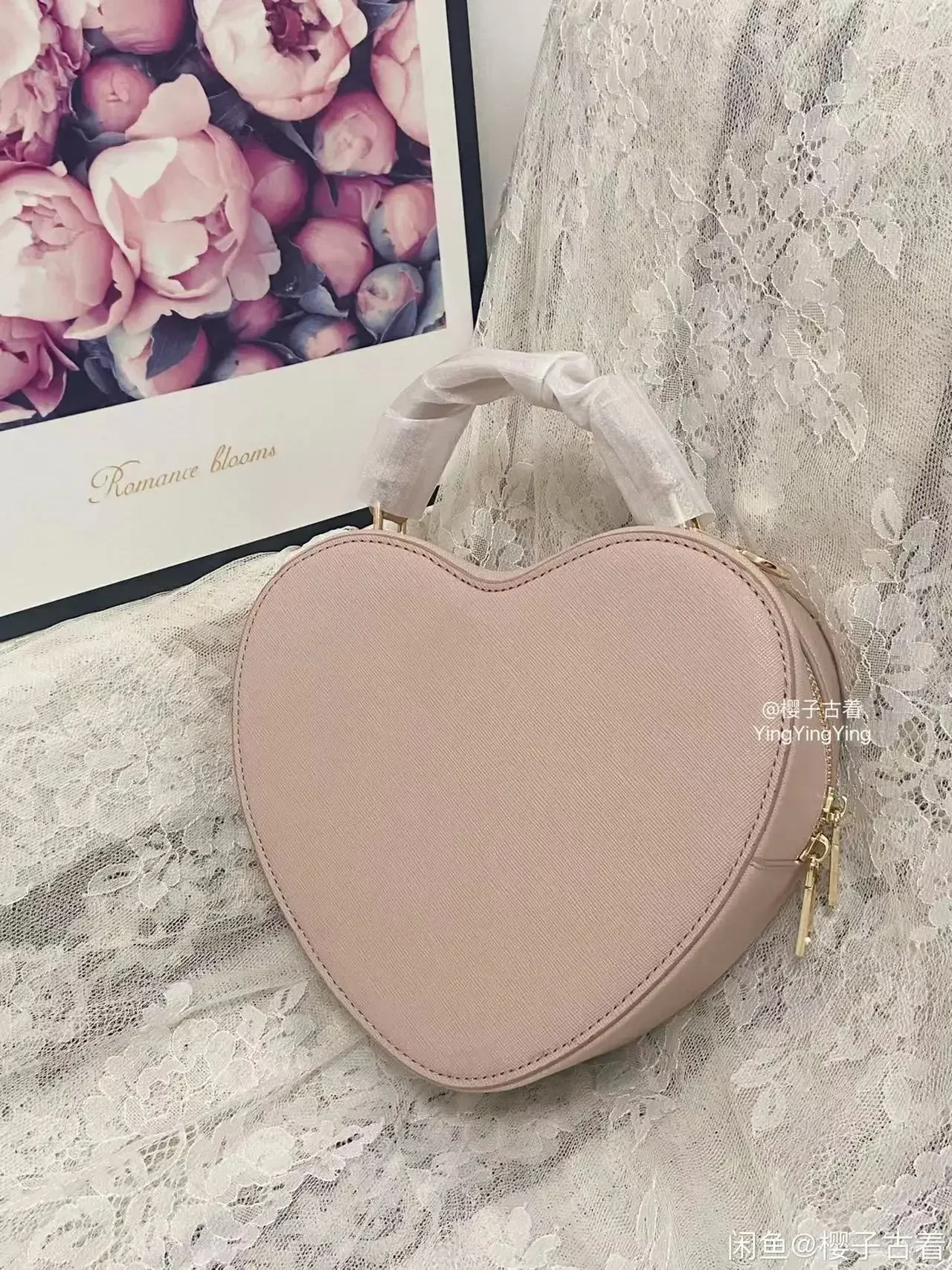 Borsa Liz in stile giapponese Mine Lolita Love Borsa a tracolla con fiocco in strass Borsa a tracolla in PU rosa a forma di cuore dolce da donna