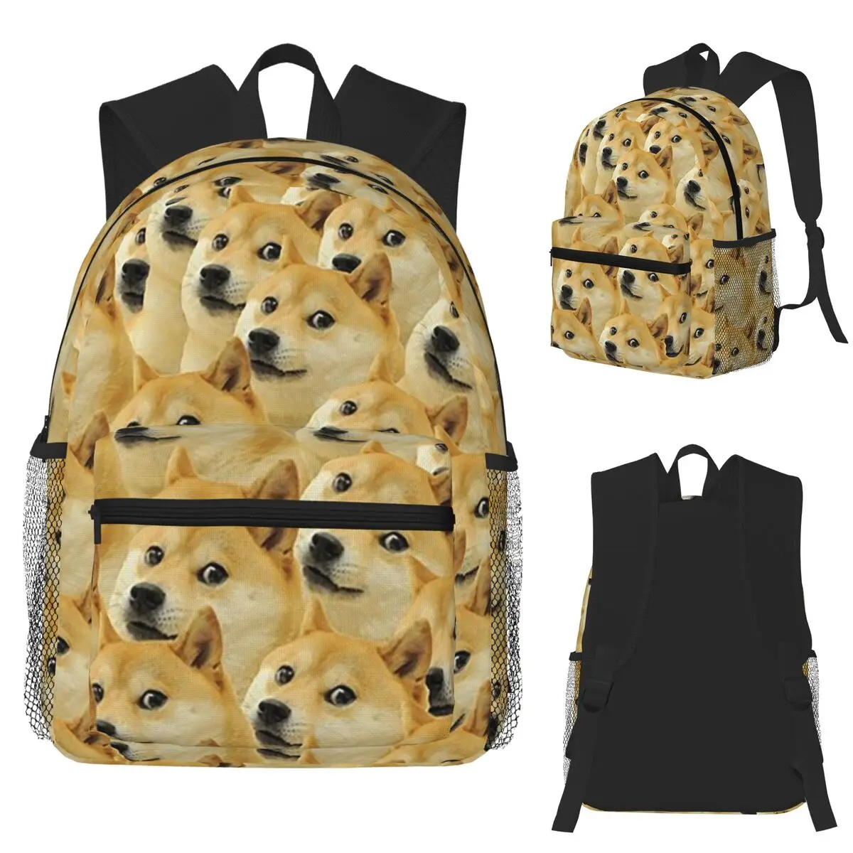 Doge Wow Shiba Inu Doggo Dog Meme Montage Student Backpack School Bag Hiking Travel Daypack for Men Women Bookbag Shoulder Bags
