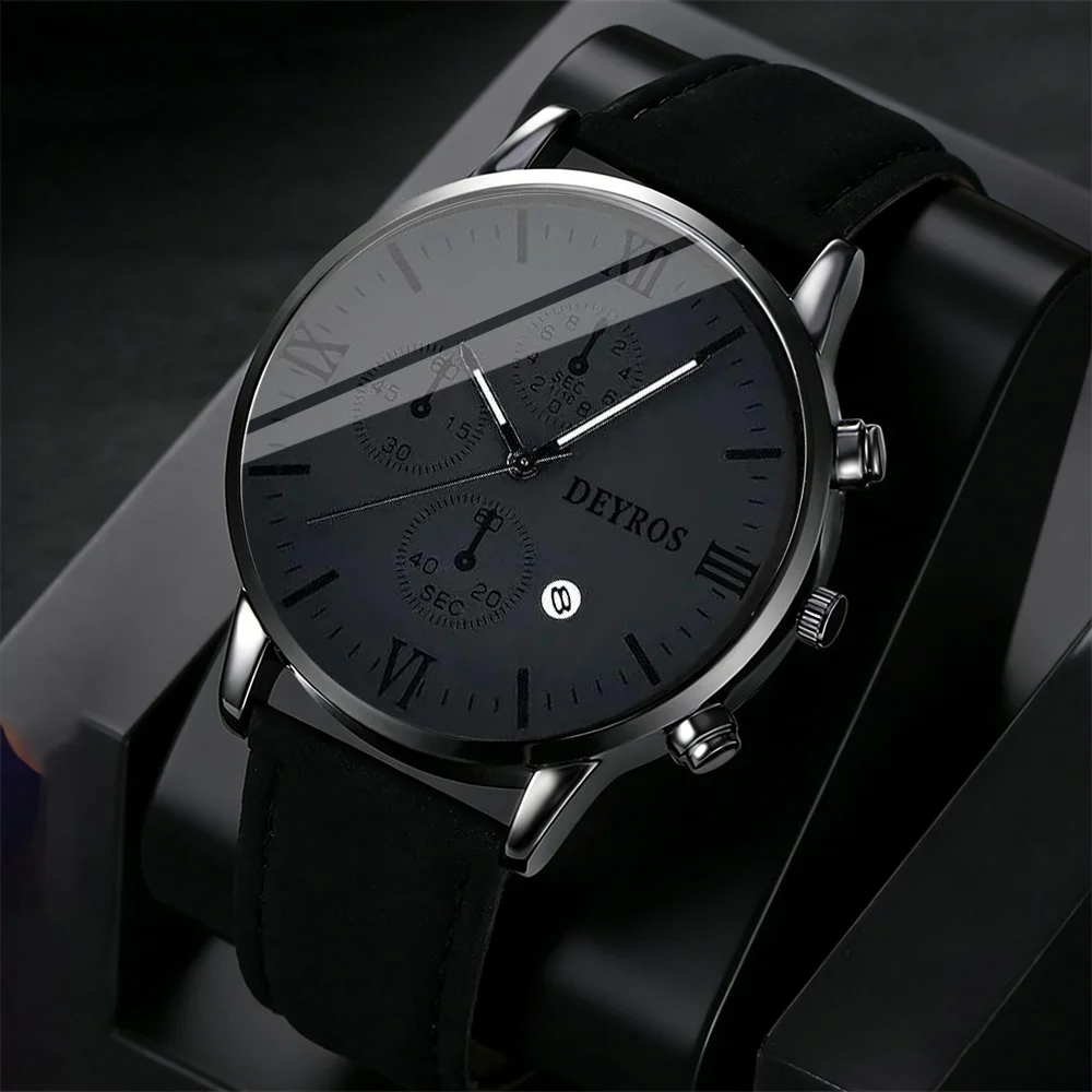 4pcs Men's Watch & Jewelry Set Casual Quartz Watch for Men Necklace, Men's Bracelet, Men's Ring Elegant Men's Watch Men Watch
