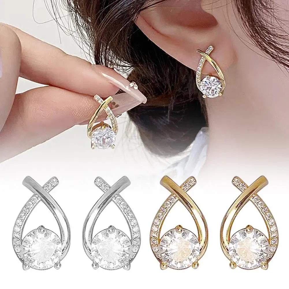 Fashion Cross Stud Earrings For Women Girls Korean Style Elegant Crystal Jewelry Ear Rings Fishtail Lady Earrings Gifts R4N7