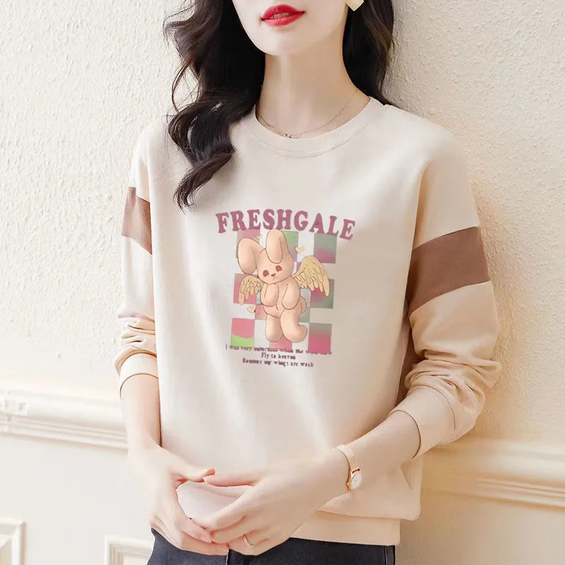 New Spring Autumn Fashion Trend Letter Printing Round Neck Loose Casual Versatile Simple Style Women\'s Long Sleeve Sweater