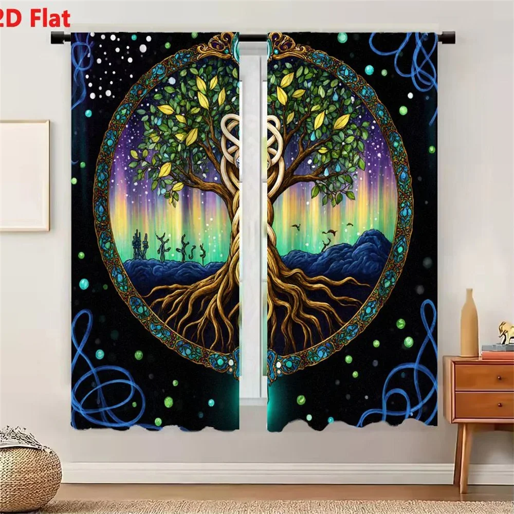 Enchanted Forest Tree of Life Dreamy Night Sky Window Curtain Boho Tapestry Home Decor
