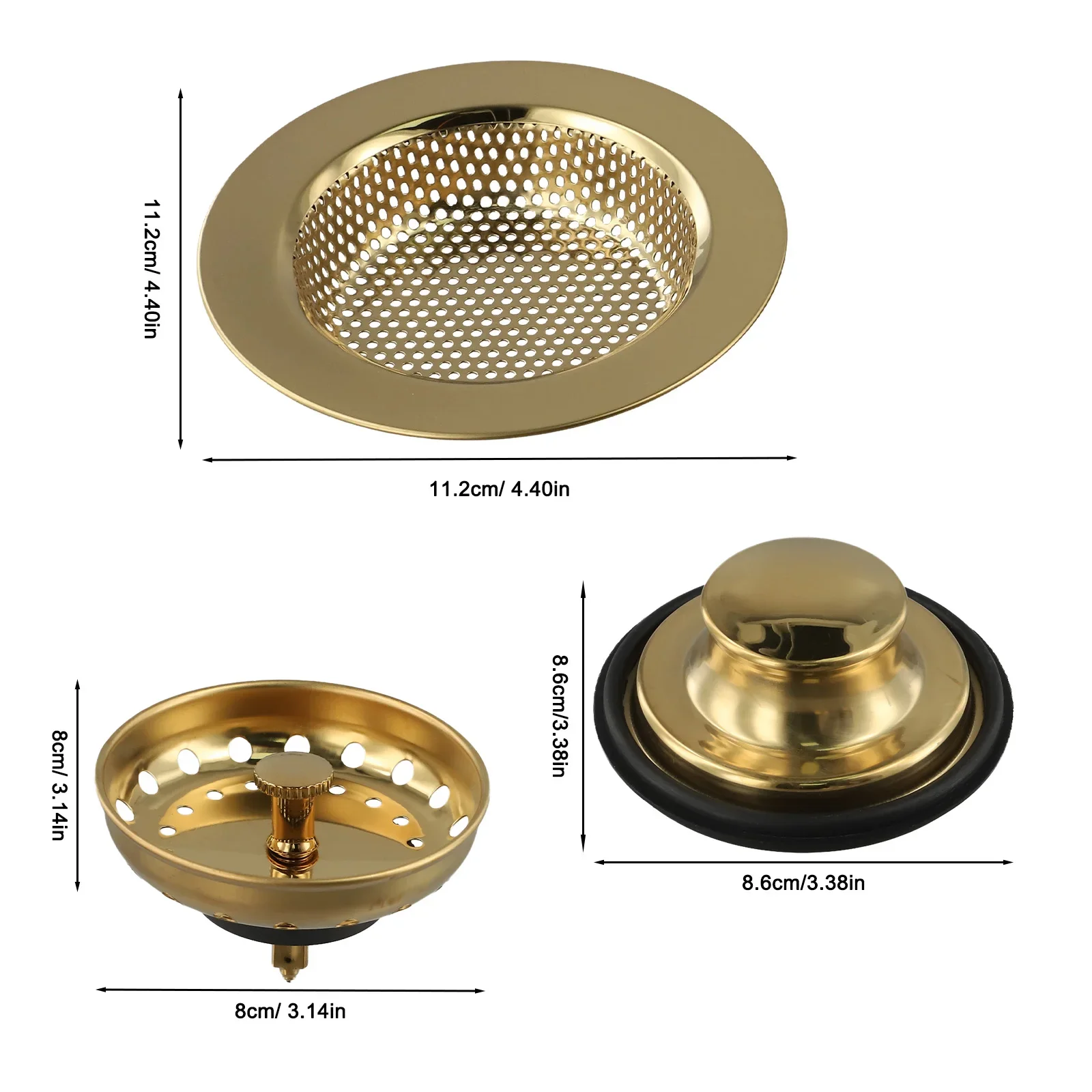 3Pcs Kitchen Sink Drain Strainer Stopper Stainless Steel Garbage Disposal Plug Anti-clogging Sink Kitchen Filter Sieve Basket