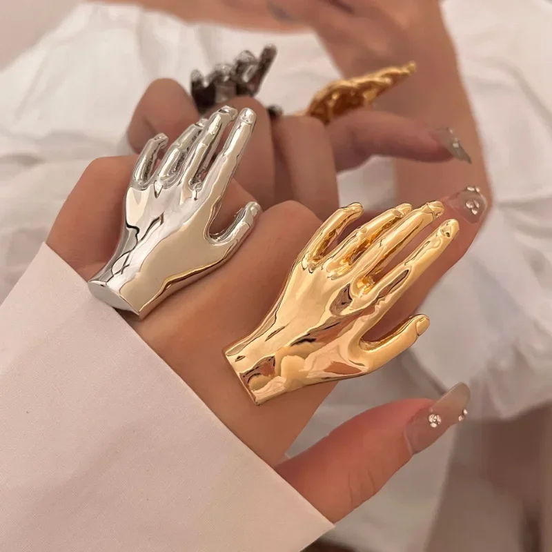 Modern Jewelry Personality Cute Design Metal Hand Shape Rings For Girl Women Party Gifts Hip Hop Accessories 2024 Trend New