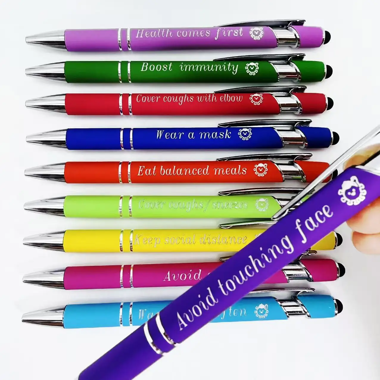 

8pcs/16pcs virus prevention metal ballpoint pen, press metal engraved ballpoint pen, office and study specific writing pen