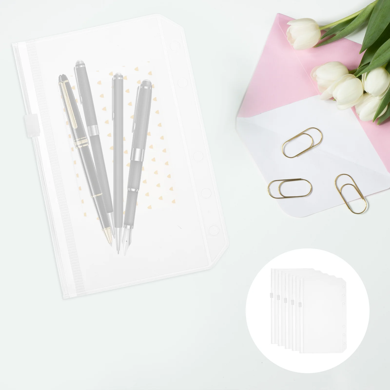 5 Pcs Folder Storage Bag Transparent Binder Pouches Clips Loose Leaf Zipper Pockets Notebook Bags Documents