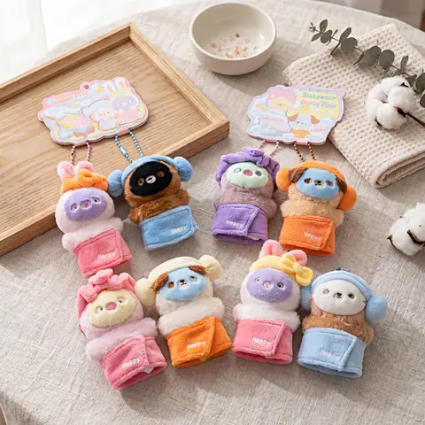 1 Pair 10cm Mini Animal Plush Keychain with Face Mask Cute Rabbit,Dog,Pig,Bear in Bathrobes Soft Plushie Ideal Gift for Couples