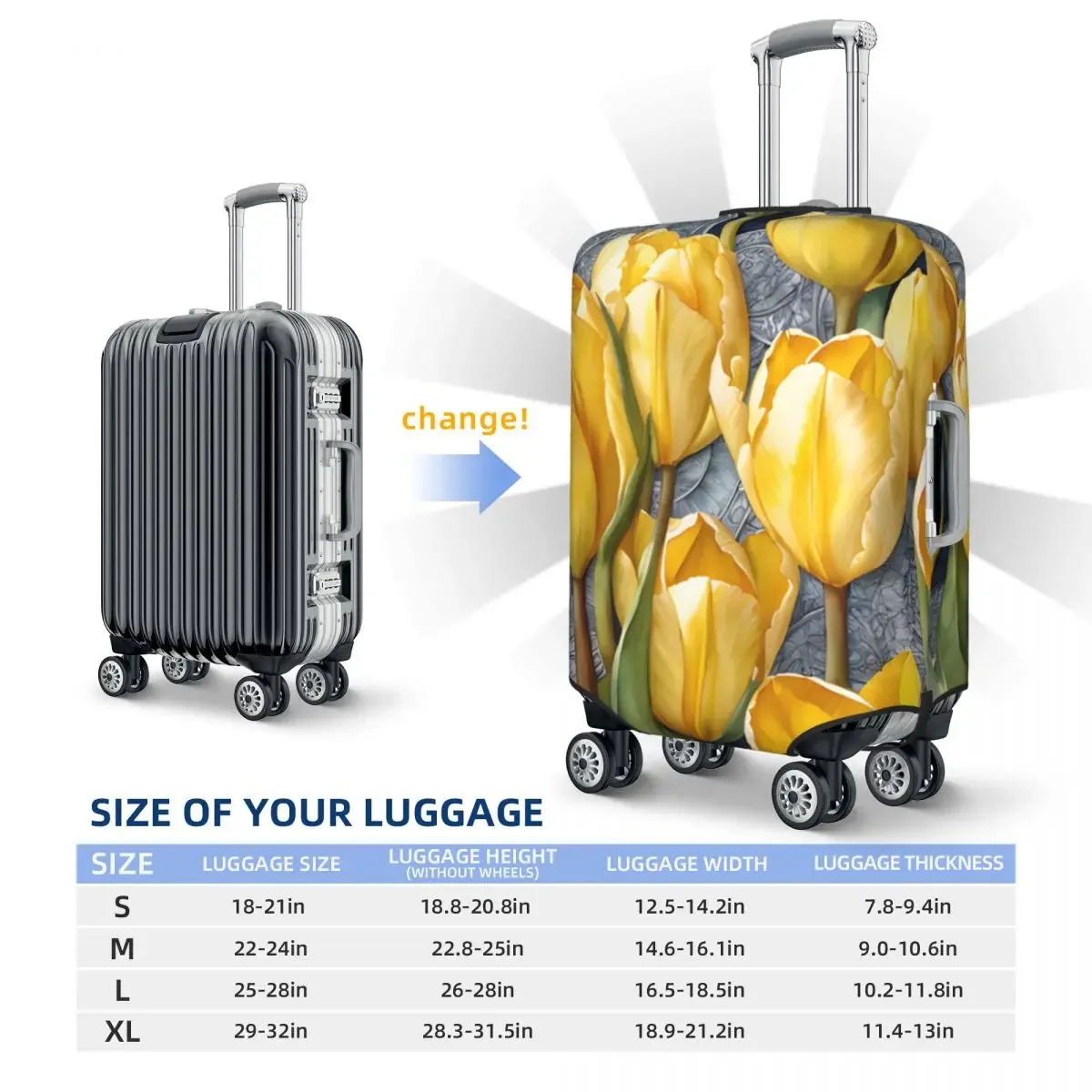 Amarelo Tulip Flower Suitcase Cover, Proteção De Negócios, Férias Elásticas, Suprimentos De Bagagem, Planta Aquarela