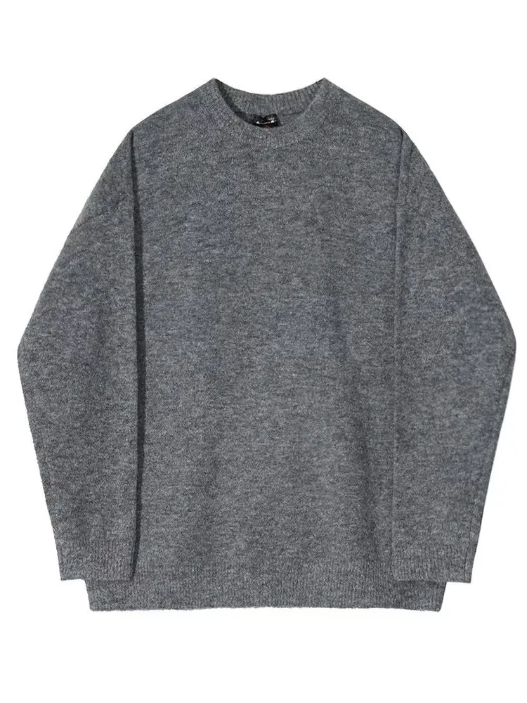 Sweater Rajut Pria Longgar Kerah Bulat Lengan Panjang Kasual Nyaman Serat Poliester Awet Muda Gaya Santai Musim Semi Gugur