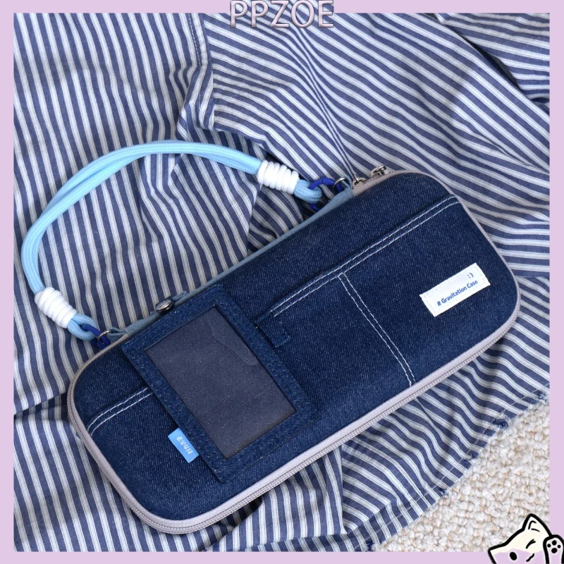 Denim Hard Shell Carrying Case for Nintendo Switch 2/Switch OLED,Portable Shockproof Storage Bag With Hand Strap,Game Card Slot