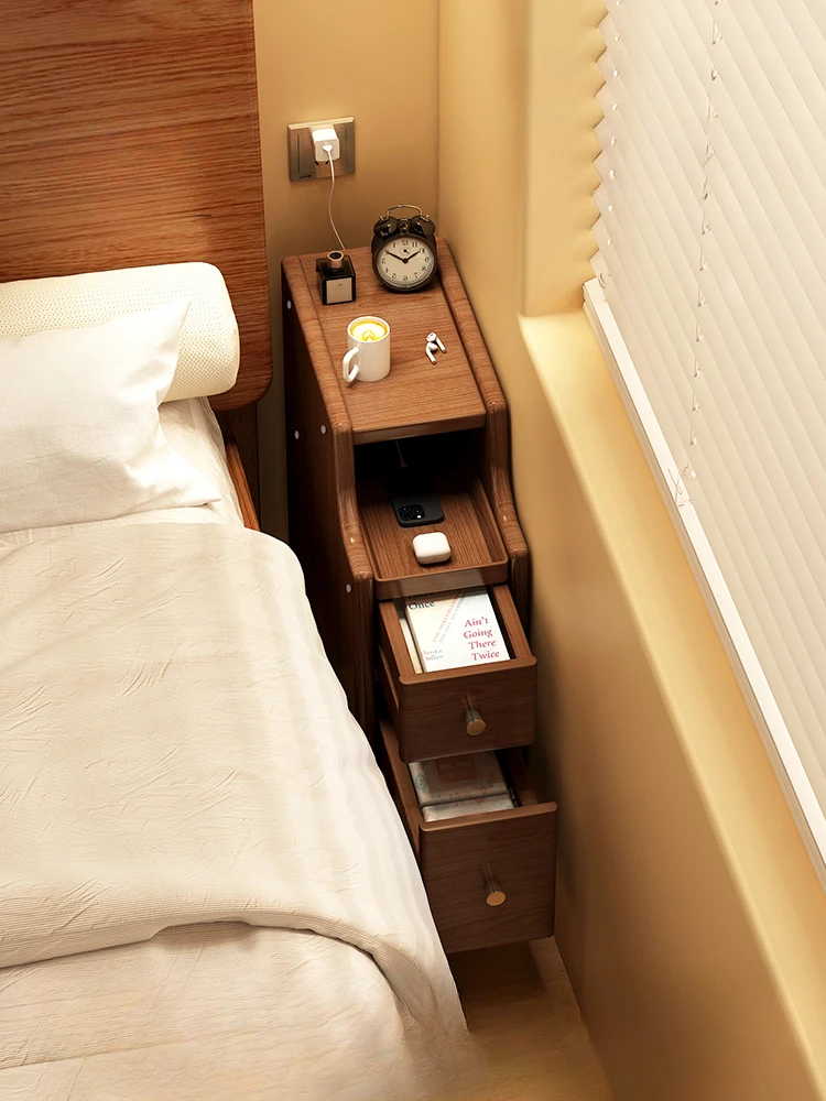 bedside table solid wood small very narrow bedside slotted cabinet ultra-narrow household bedroom, 30 cm wide narrow cabinet