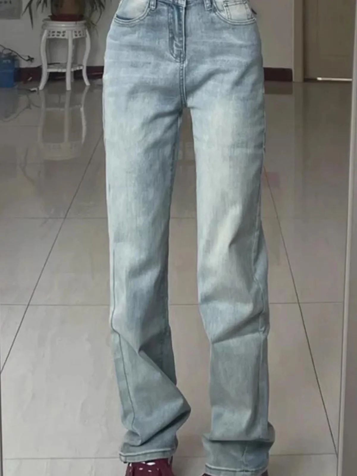 

Retro American Low Waist Washed out Jeans Straight Leg Pants Women Design Slim Fit Spring Autumn Narrow Version Smoke Tube Lo...