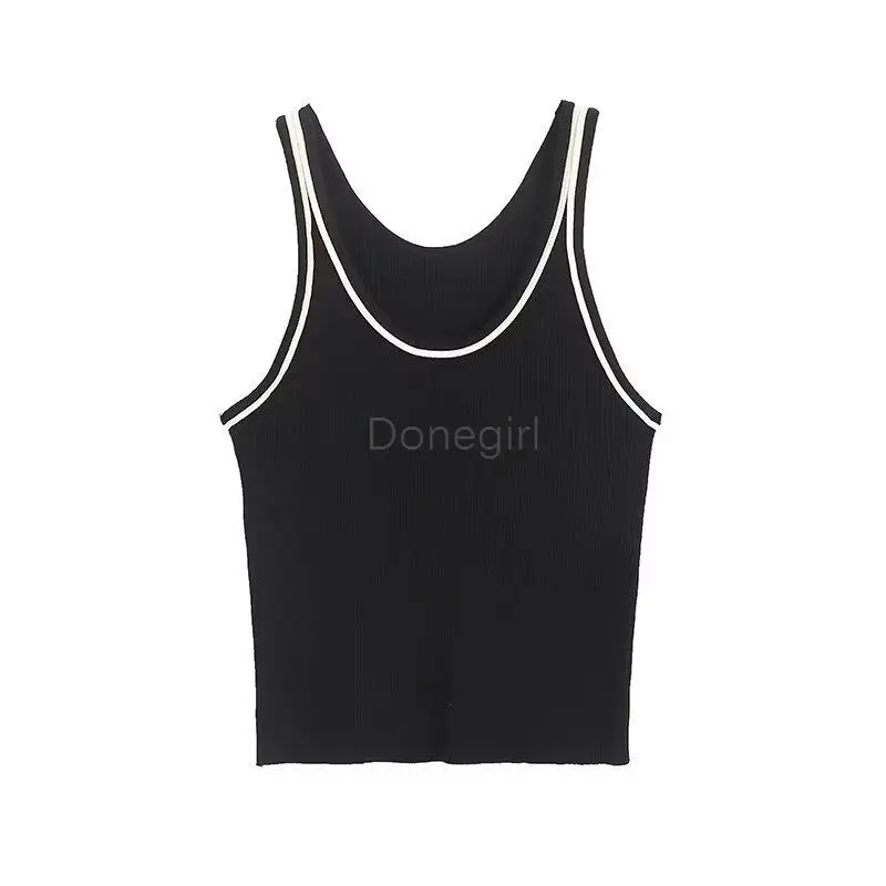 Donegirl 2024 Summer New Fashion Women Sleeveless Round Neck Knitted Sling Vest Casual Slim Versatile Tops Tank Female Chic