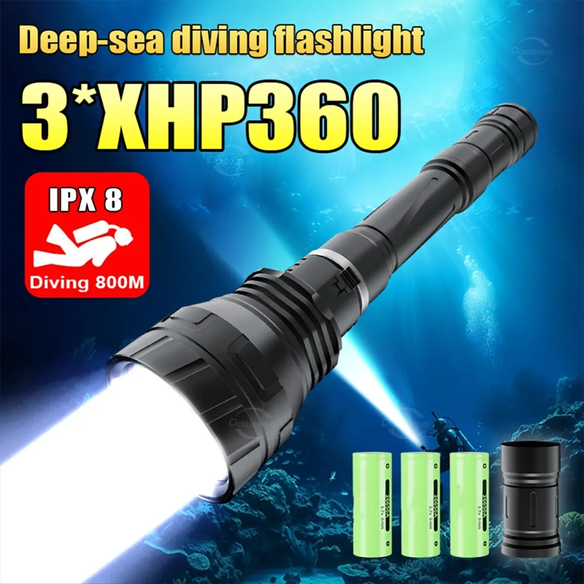 NEW Upgrade Most Powerful XHP360 Professional Diving Flashlight Super Bright Underwater Lighting 800m Torch Waterproof Night