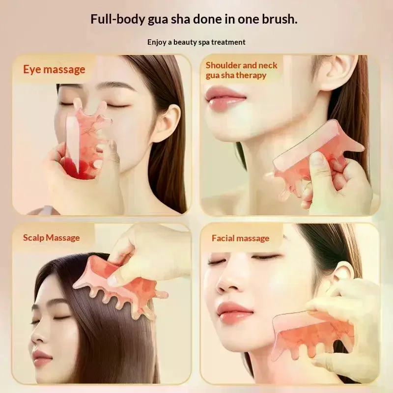 4 In 1 Meridian Scalp Resin Head Massage Comb Unblocking Face Nose Massager Guasha Tools