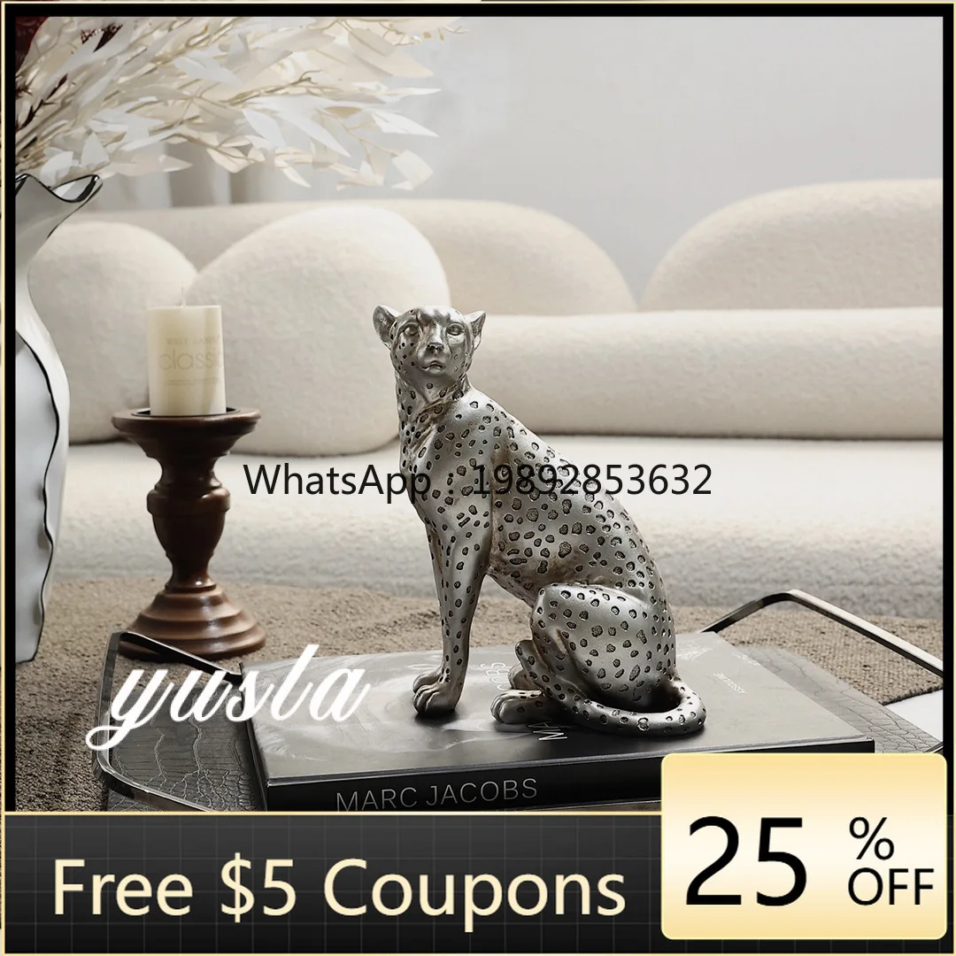 L3-19 Resin silver cheetah child ornament art living room TV cabinet villa office decoration