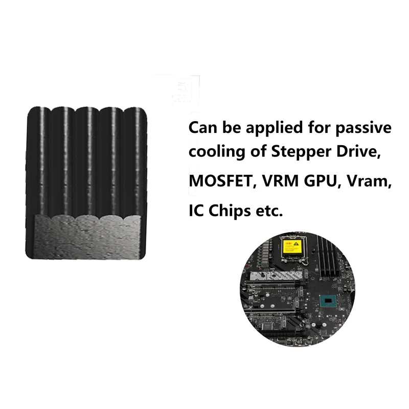 حوض حرارة جرافيت، مشعاع 7 × 7 × 6 مم، يتم تطبيقه على زعانف التبريد السلبي لمحرك السائر، MOSFET، وحدة معالجة الرسومات VRM، Vram، ورقائق IC وما إلى ذلك.