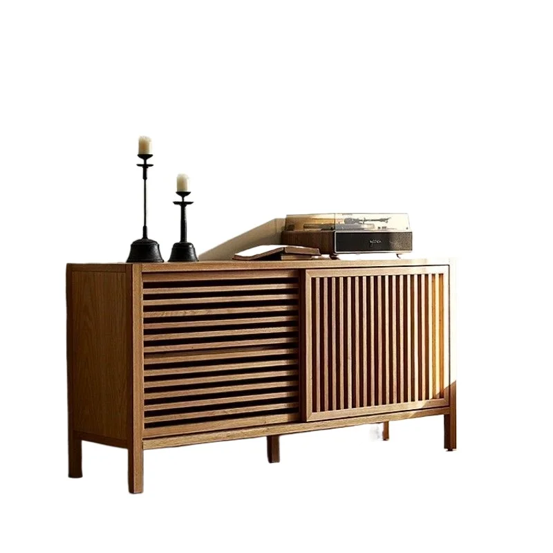 

Nordic modern solid wood dining side cabinet log grille door locker living room storage