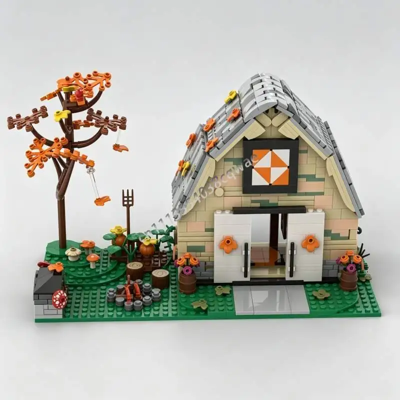 NEW 1043PCS Fall Quilt Barn MOC Creative Street View Model Building Blocks DIY Assembly Puzzle Toy Home Decoration Display Gift