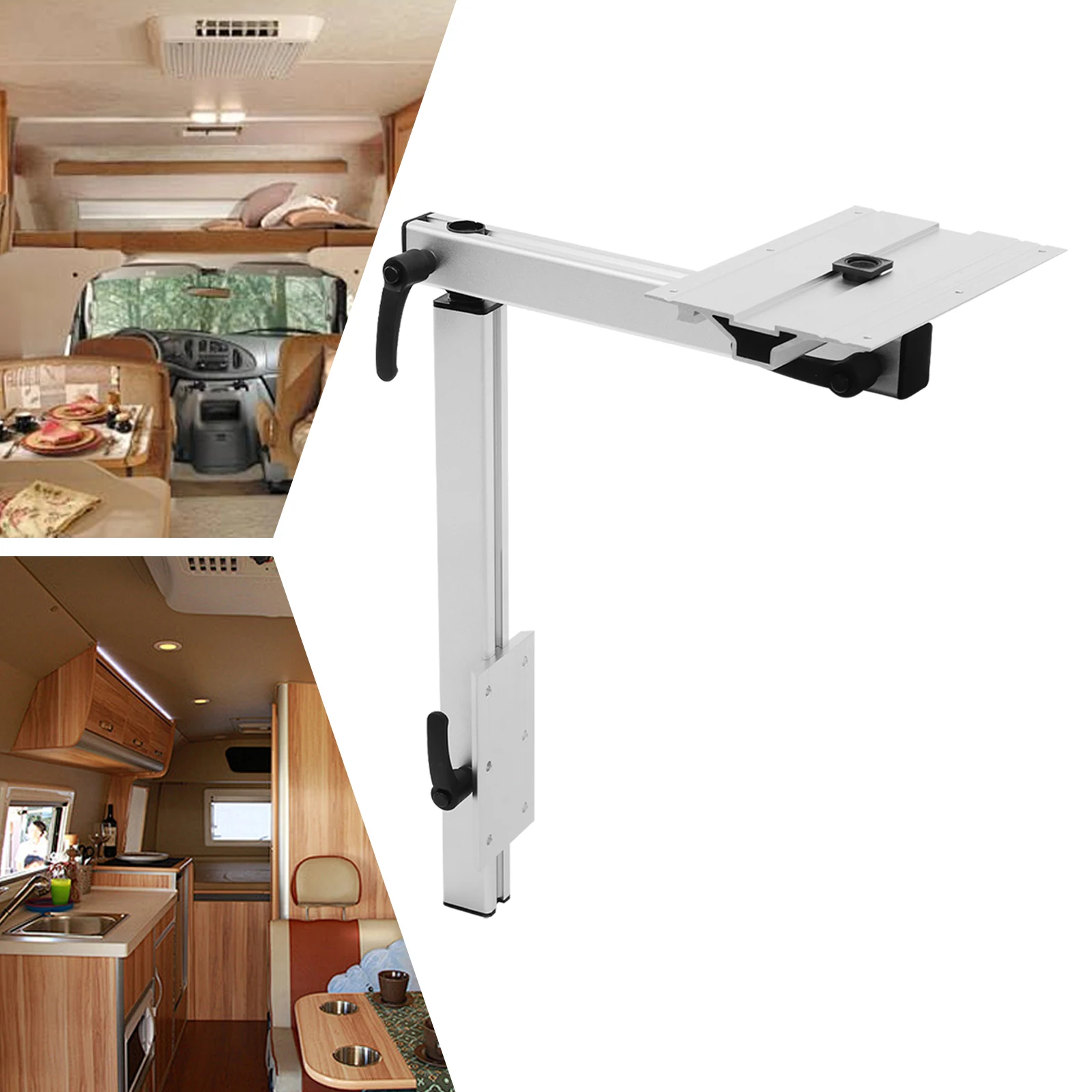 RV 360° Rotatable Table Leg Support Silver Aluminum Alloy Load-bearing Capacity 50kg/110.23lbs Adjustable Table Leg